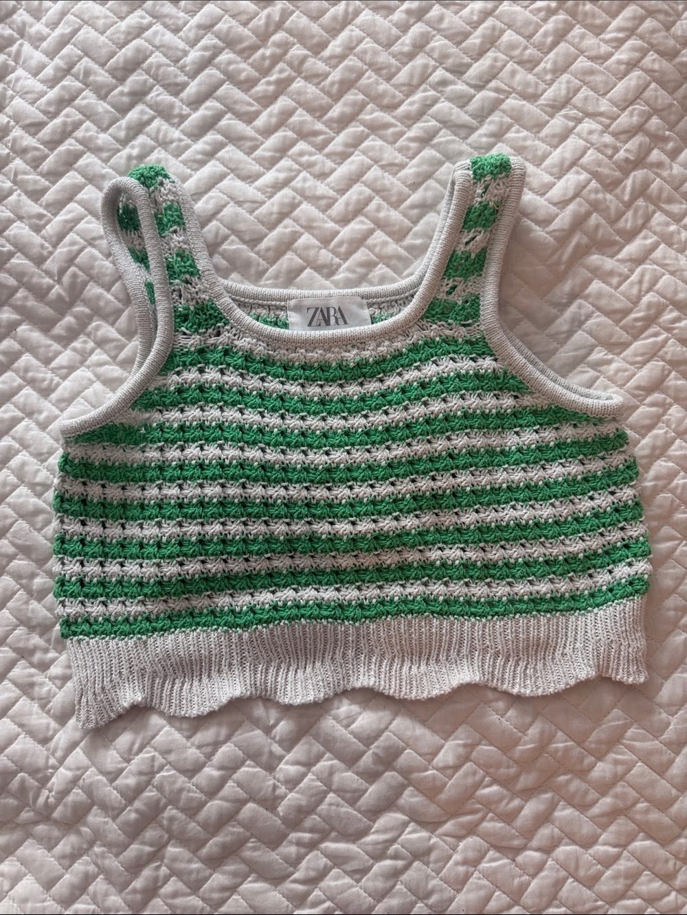 Zara Green and White Crochet Stripe Tank for Kids